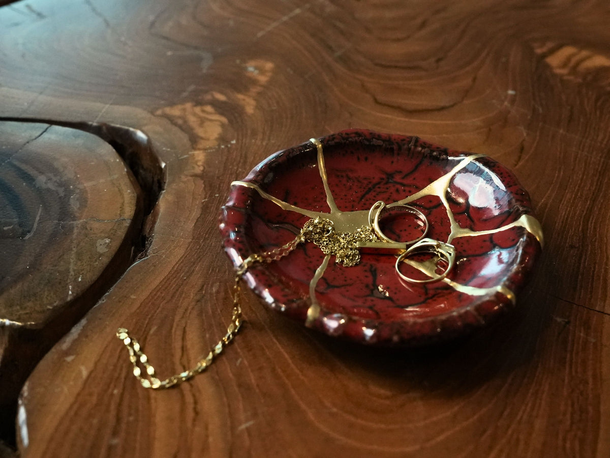Red Kintsugi Jewelry Dish