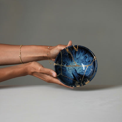 Large Blue Kintsugi Bowl