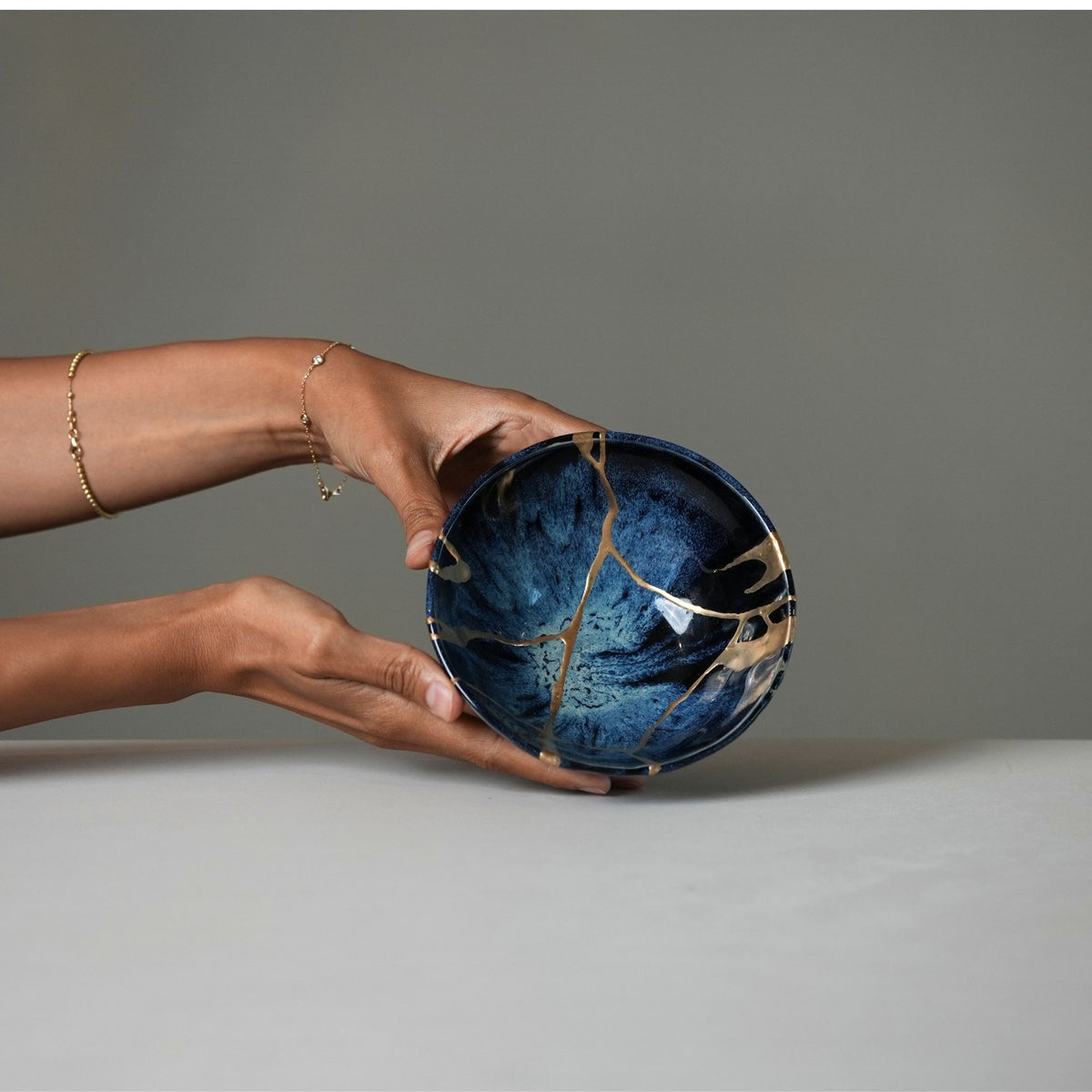 Large Blue Kintsugi Bowl