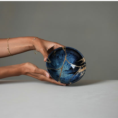 Large Blue Kintsugi Bowl