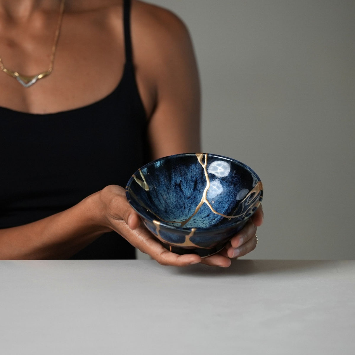 Large Blue Kintsugi Bowl