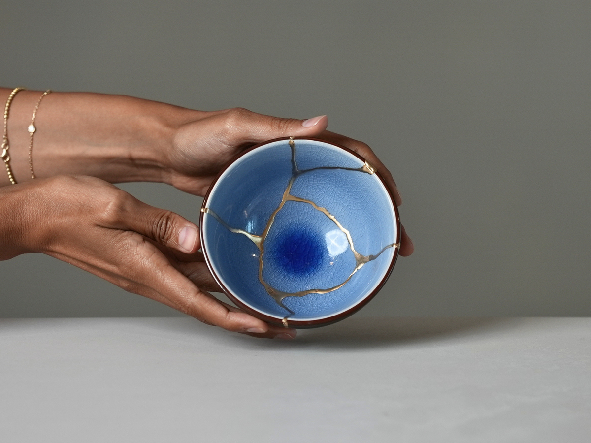 Light Blue Kintsugi Bowl