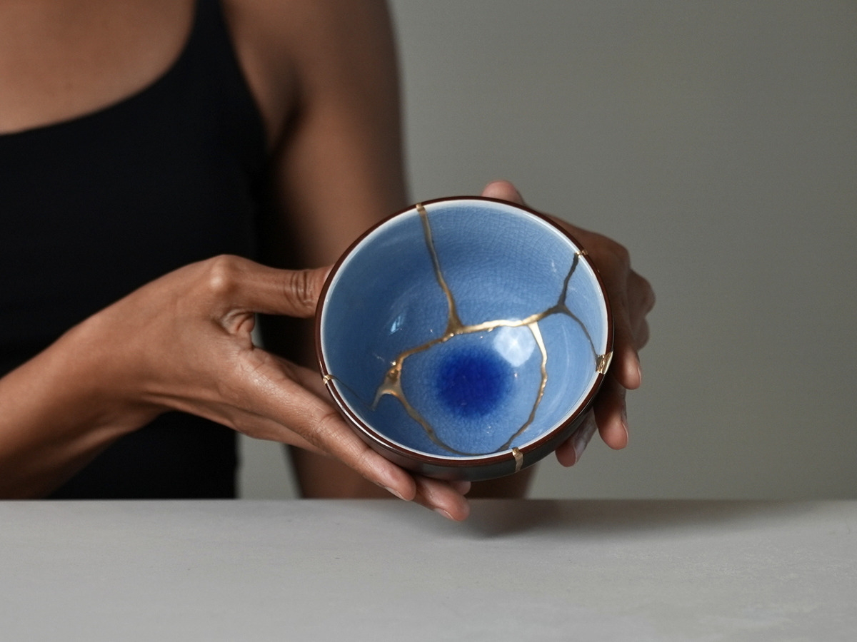 Light Blue Kintsugi Bowl