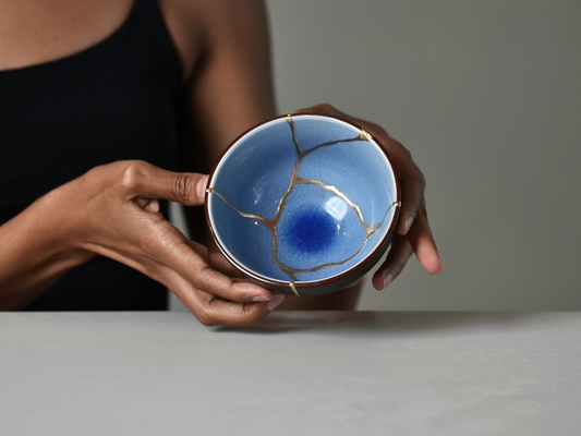 Light Blue Kintsugi Bowl